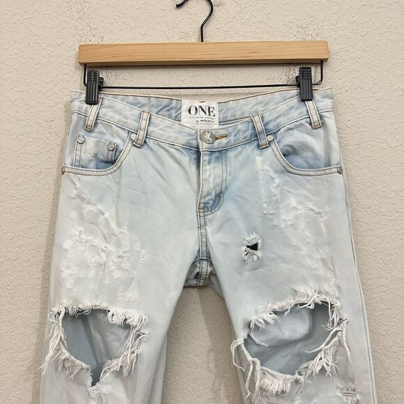 ONE x ONE TEASPOON Trashed Freebirds Distressed Ripped Jeans Ankle Zip - Picture 2 of 16